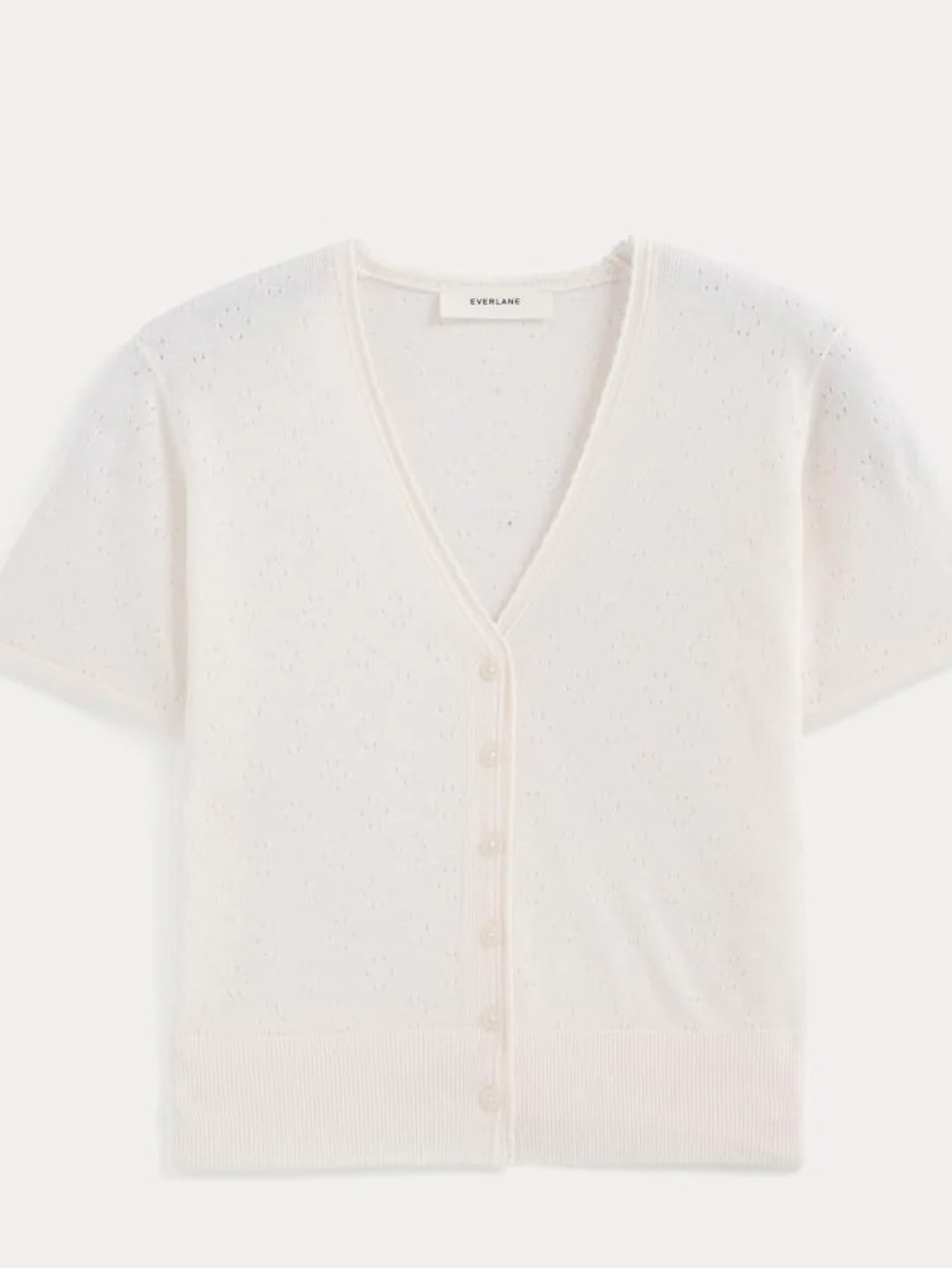 White pointelle button down blouse